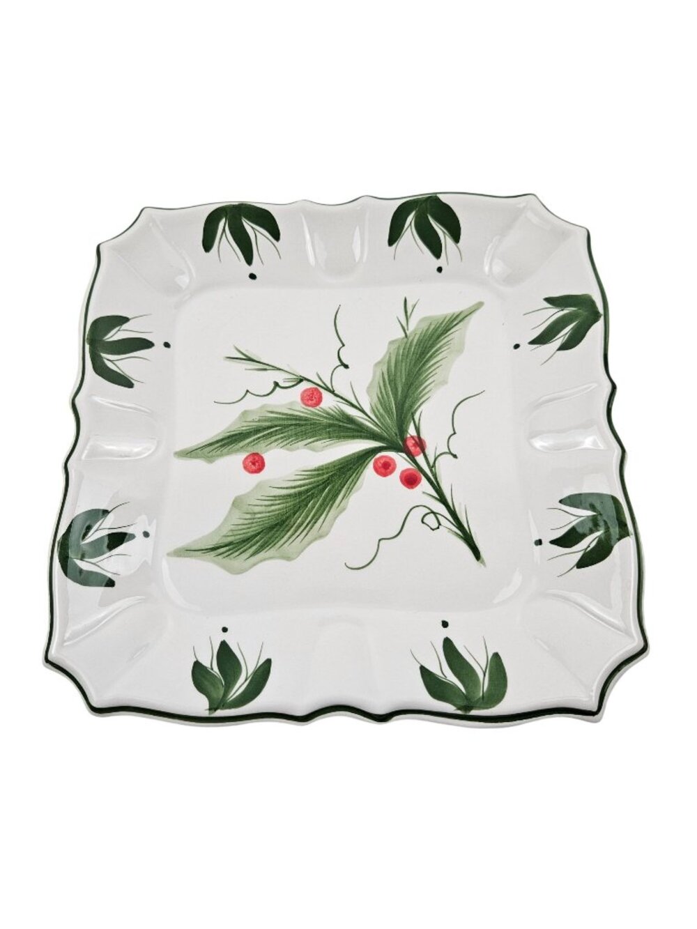 Zanolli Square Serving Platter Ceramic Tray Hand Painted Italy Christmas Holly